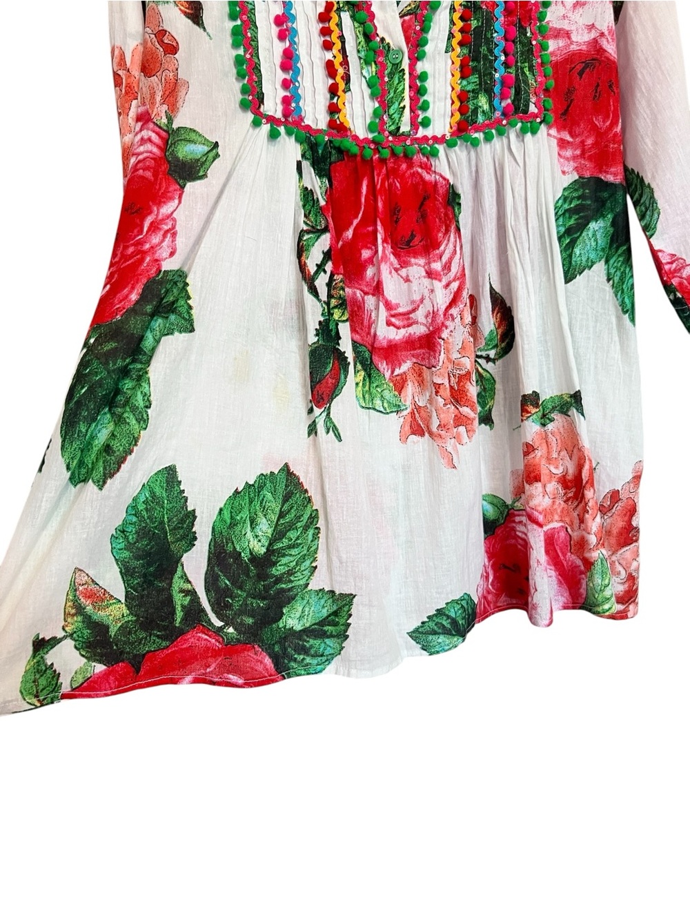 Antica Sartoria Floral Boho Tunic Top Pom Pom embellished - Picture 5 of 12